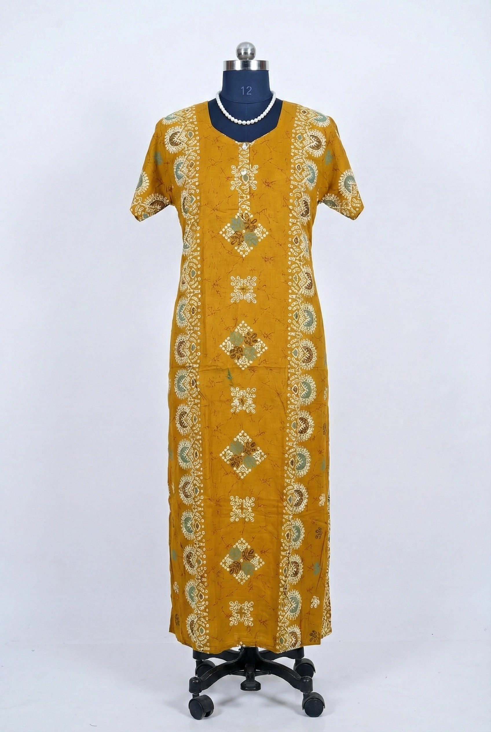 Printed Mustard Yellow Cotton Churidar Cut Nighty