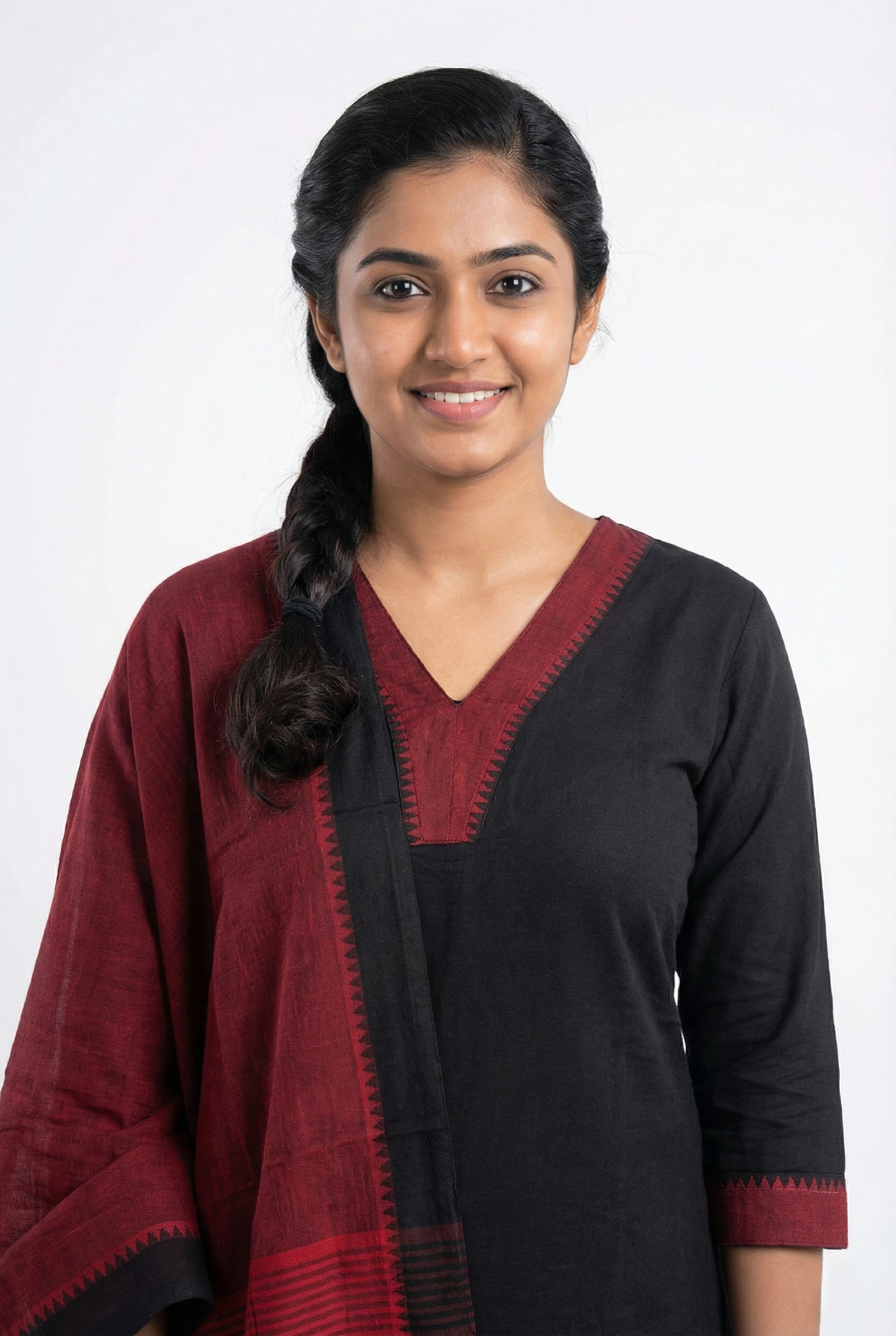 Black and Maroon Cotton Churidar Set