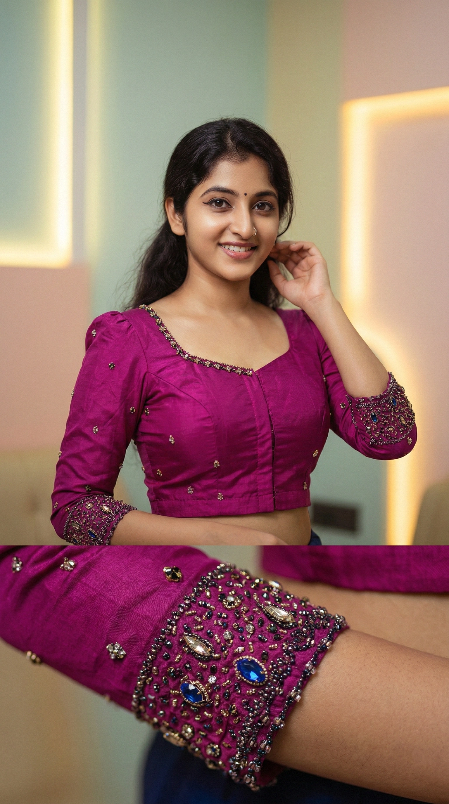 Bead Work on Saree-Blouse