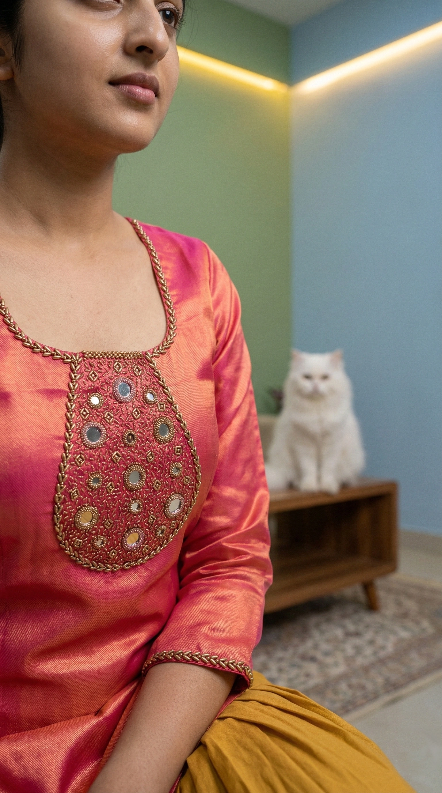 Mirror and Bead Work on Kurti
