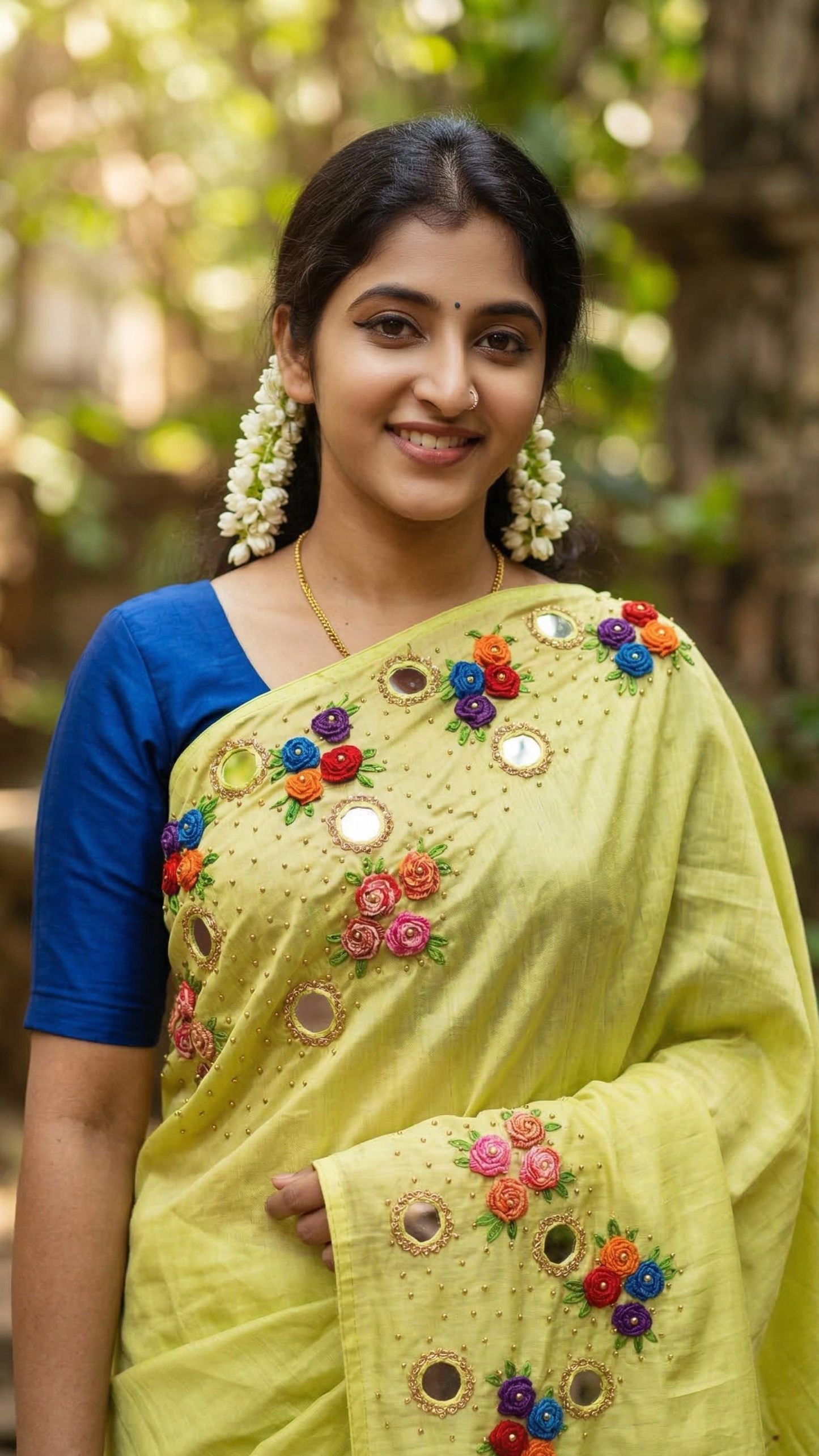 Hand Embroidery Flower and Mirror Work with Beads