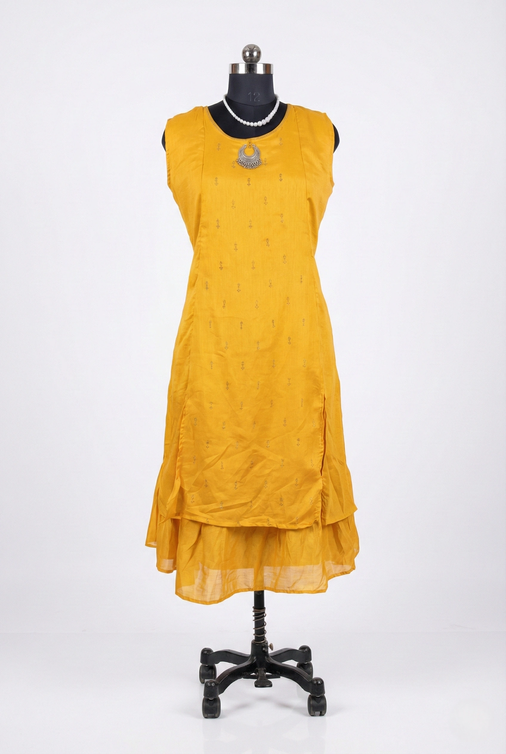 Mustard Yellow Double Layered Frock Model Kurti