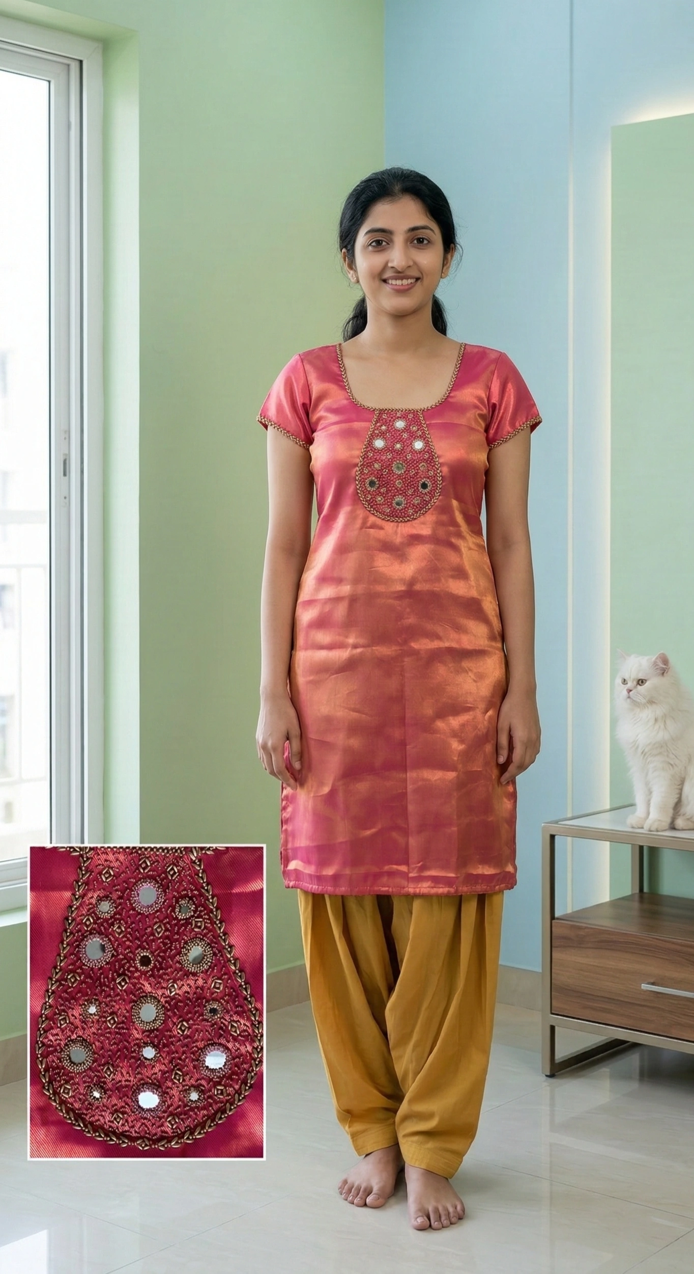 Mirror and Bead Work on Kurti