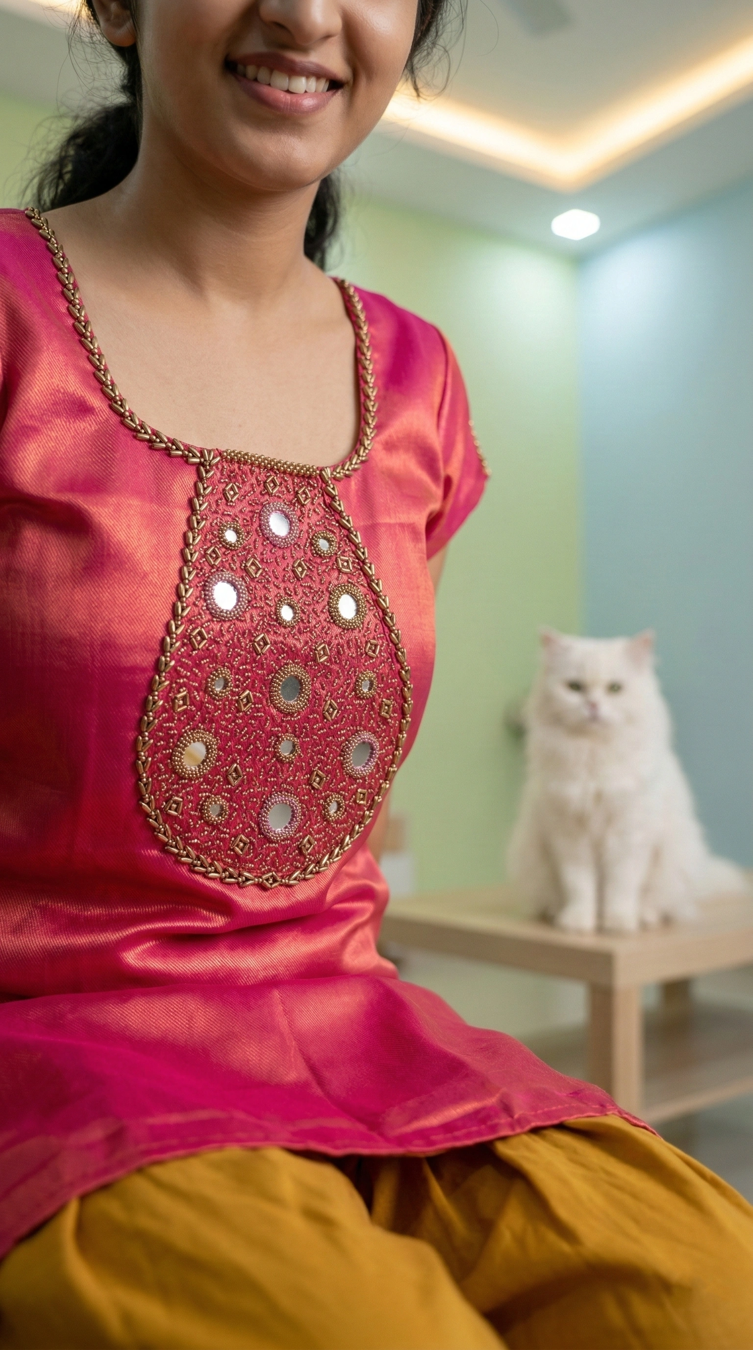 Mirror and Bead Work on Kurti