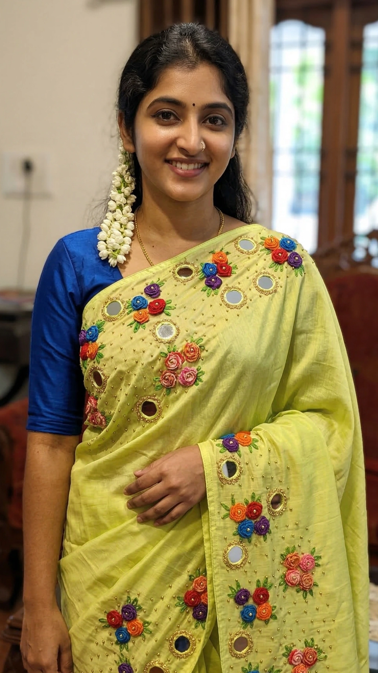 Hand Embroidery Flower and Mirror Work with Beads