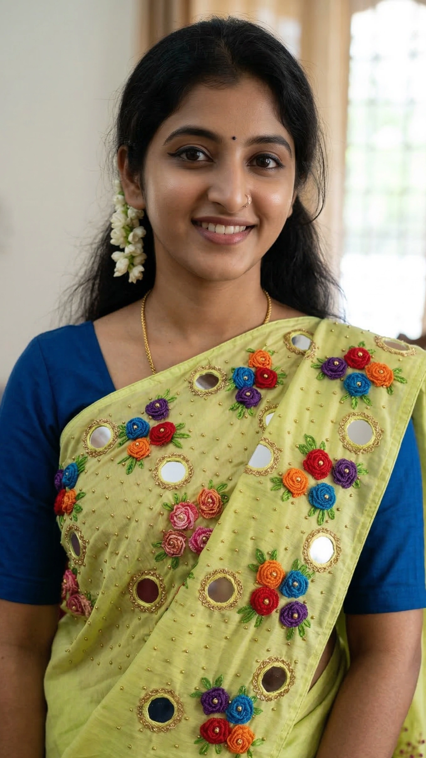 Hand Embroidery Flower and Mirror Work with Beads