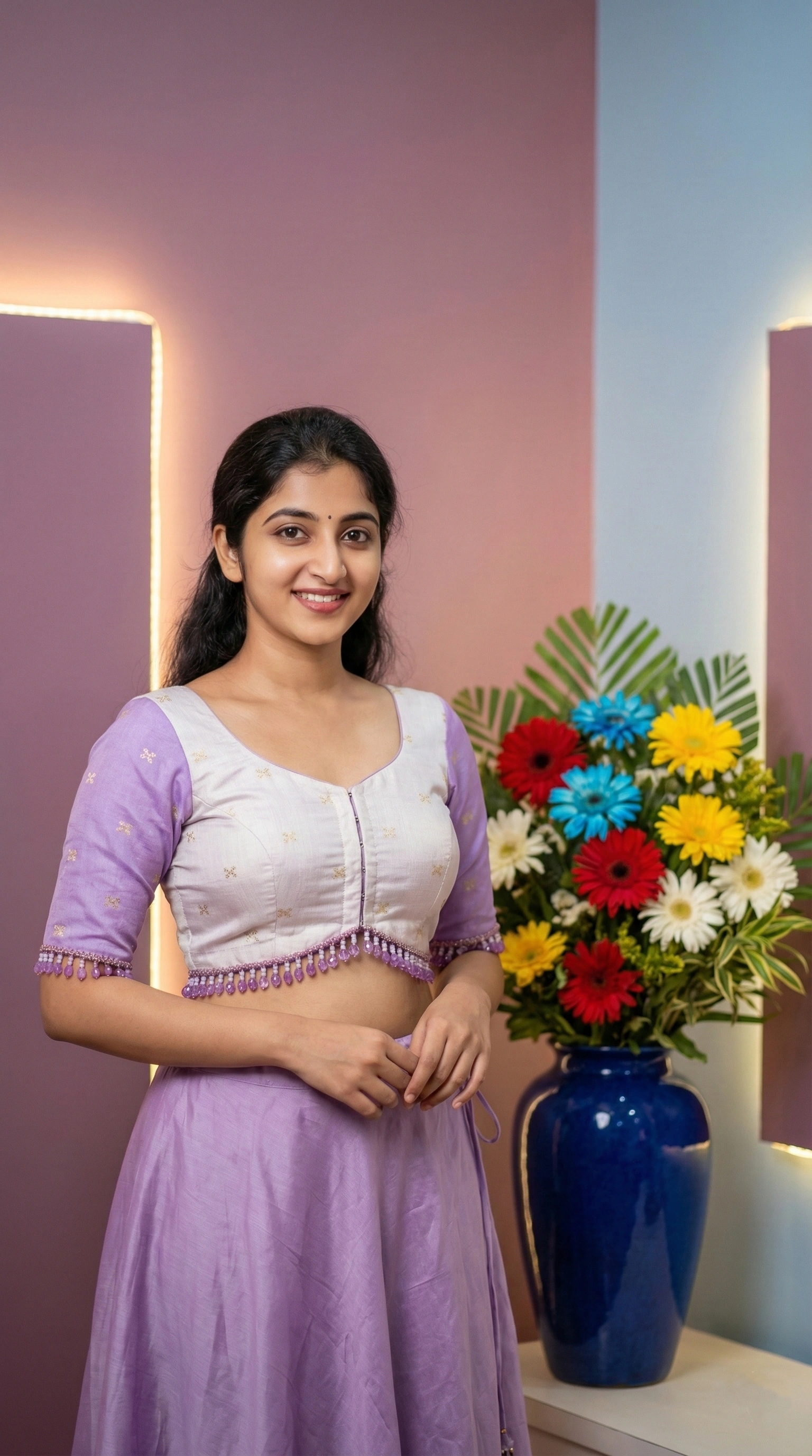 Bead Work on Saree-Blouse Lilac Shadow and Off-White with Zari 