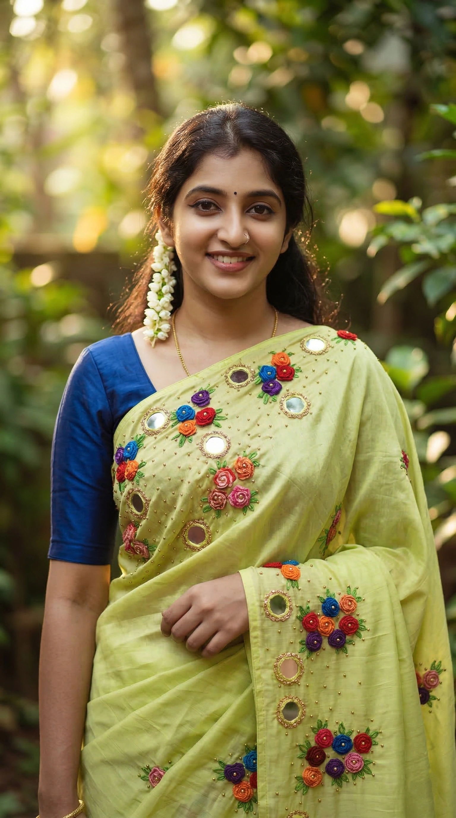 Hand Embroidery Flower and Mirror Work with Beads