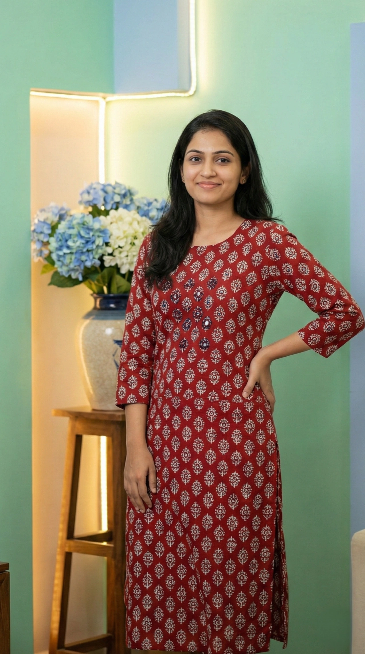 Printed Maroon Colour Cotton Top