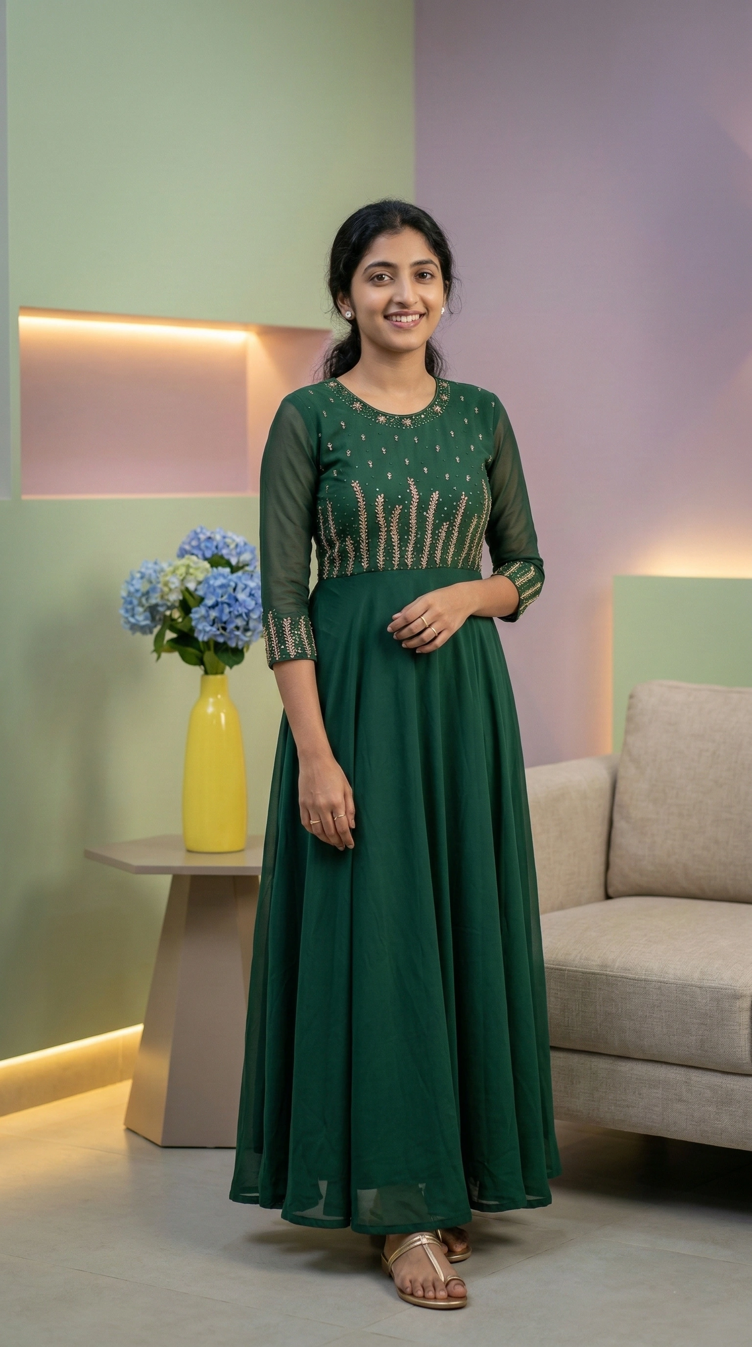 Metallic Work Embroidery on a Maxi Dress