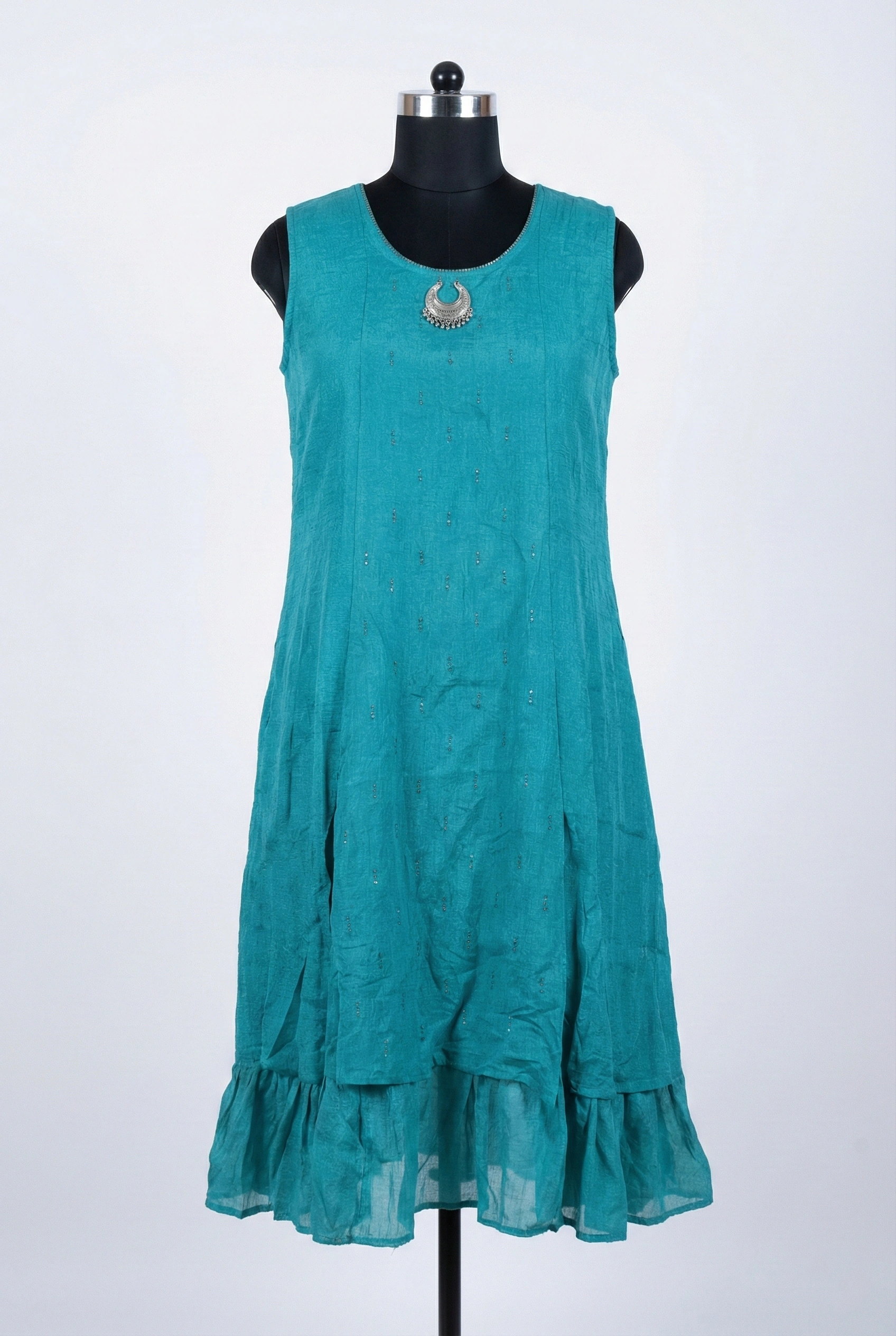 Teal Double Layered Frock Model Kurti