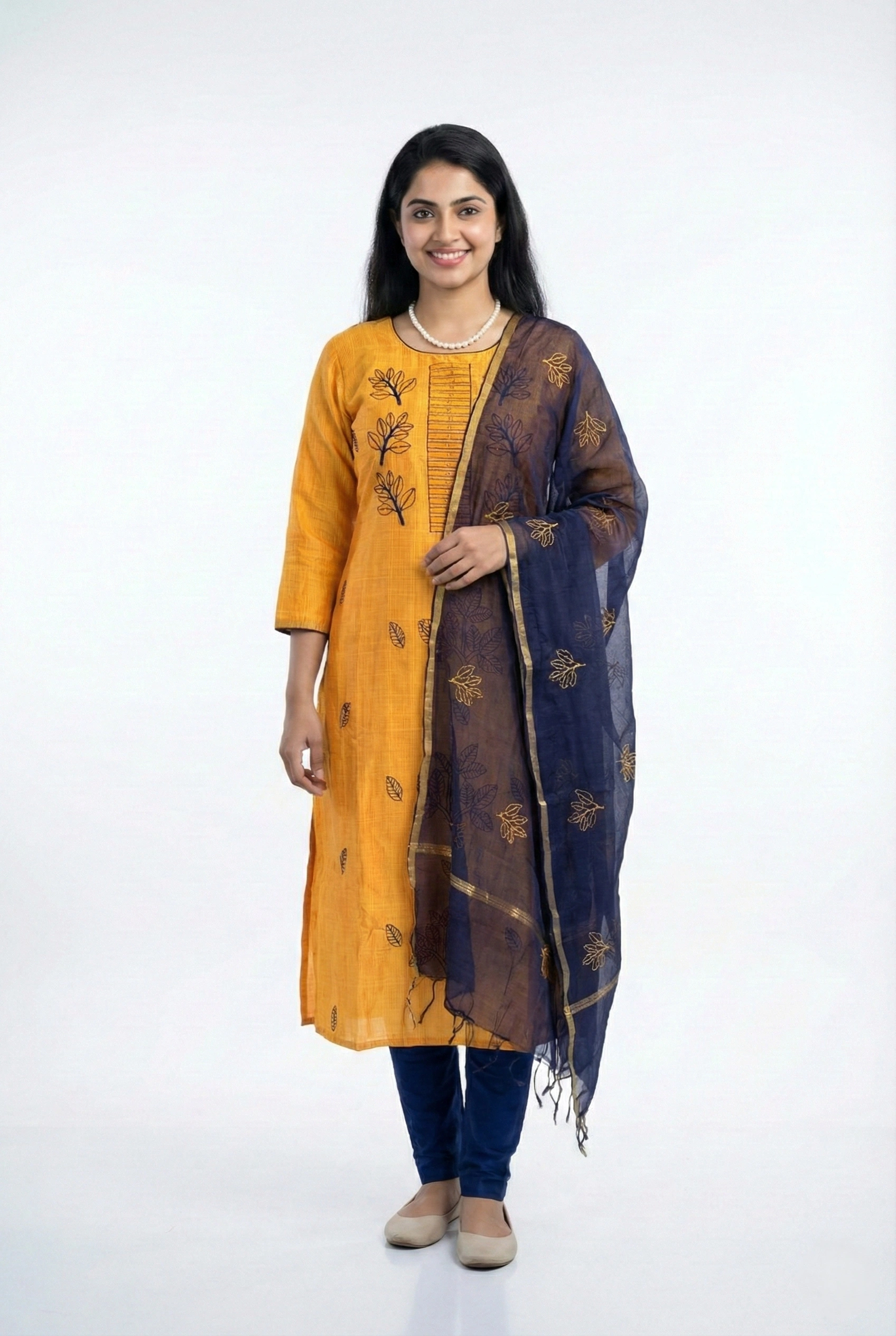 Slub Silk Mustard Yellow Churidar Set