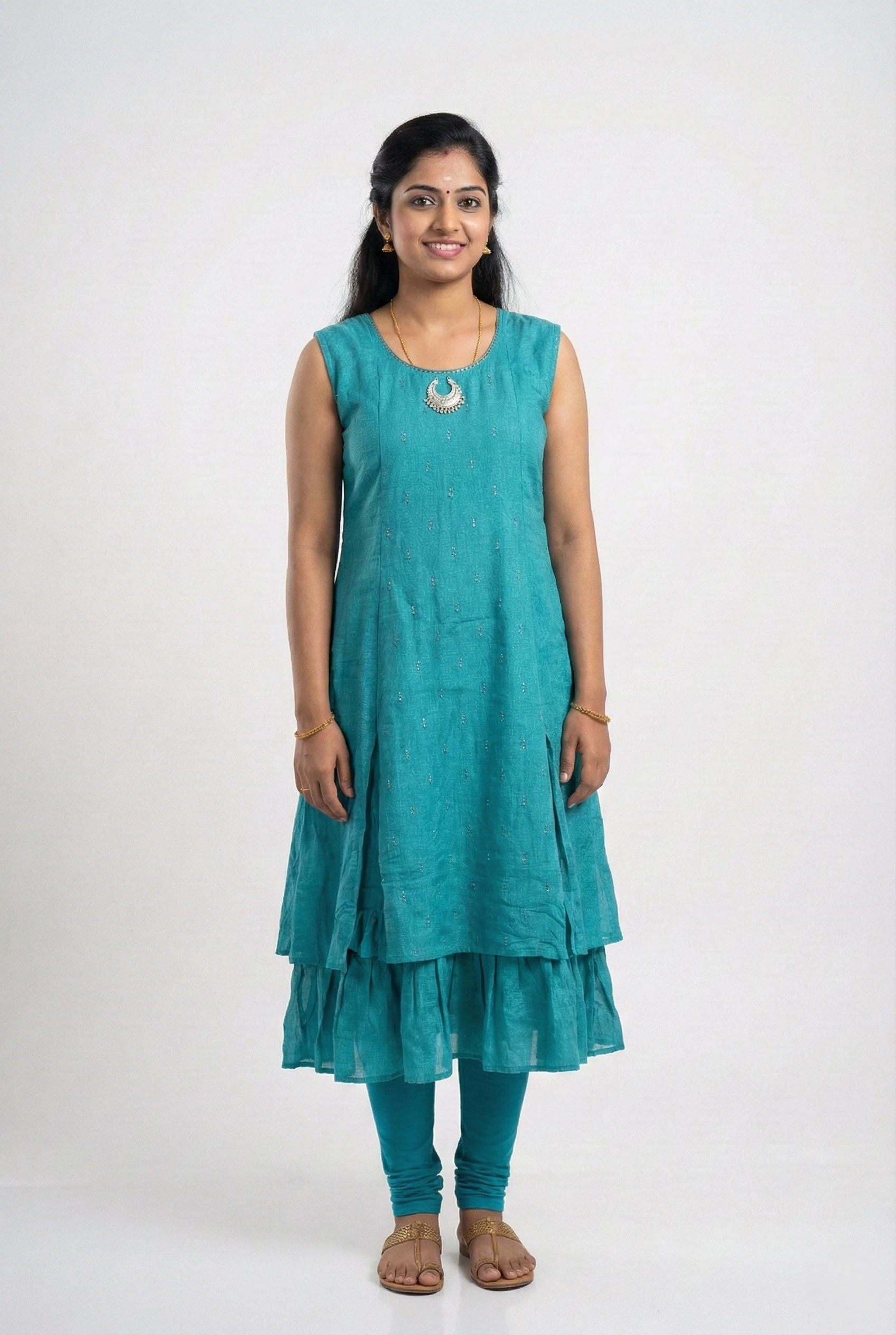 Teal Double Layered Frock Model Kurti