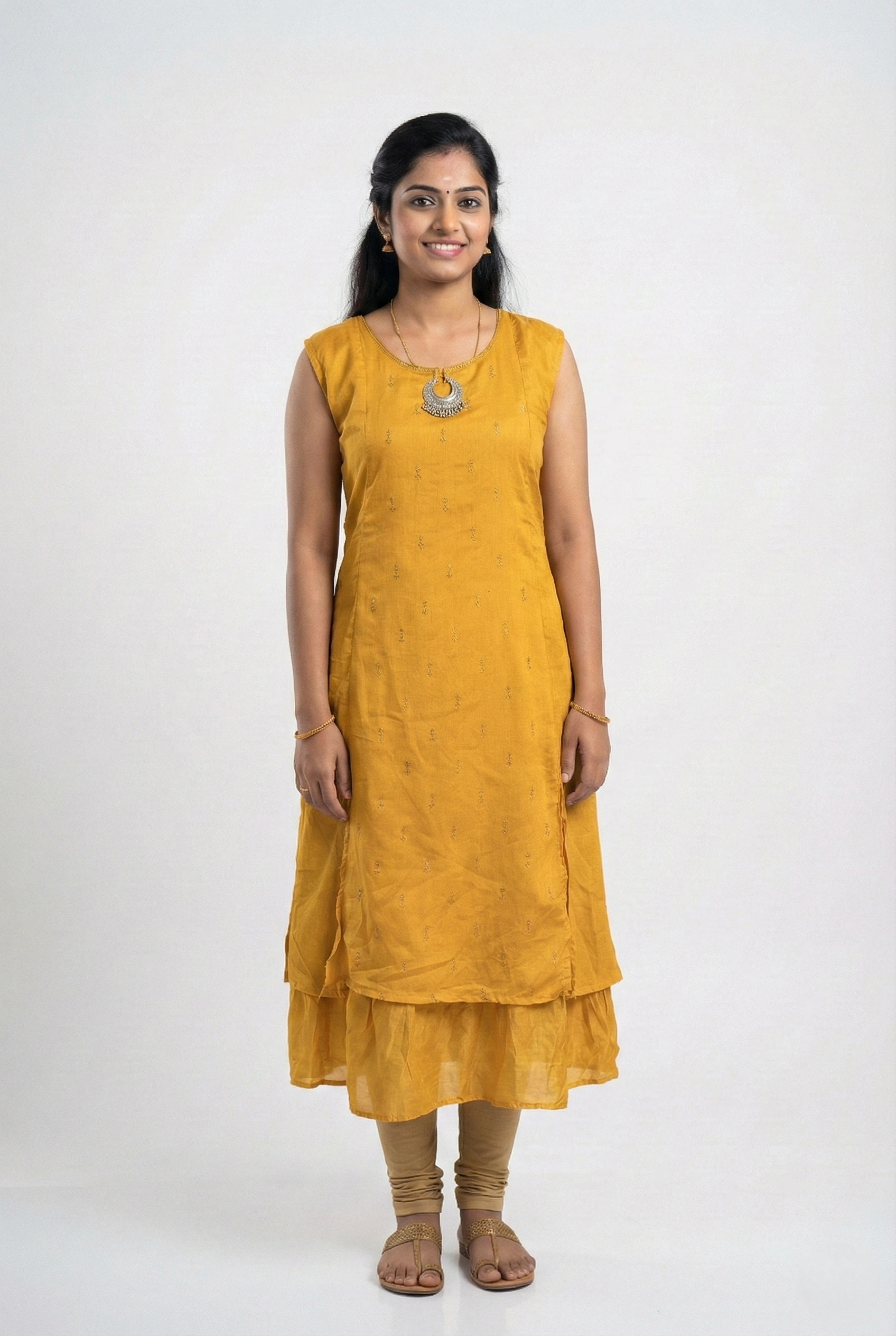 Mustard Yellow Double Layered Frock Model Kurti