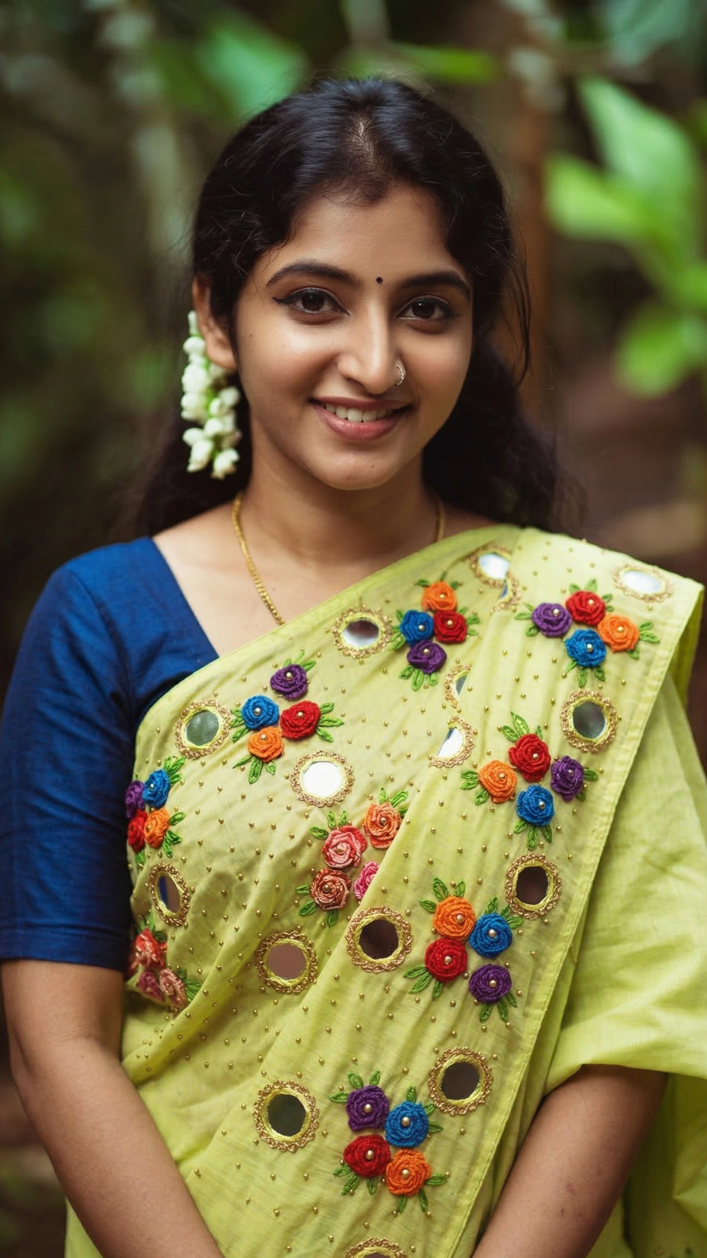 Hand Embroidery Flower and Mirror Work with Beads