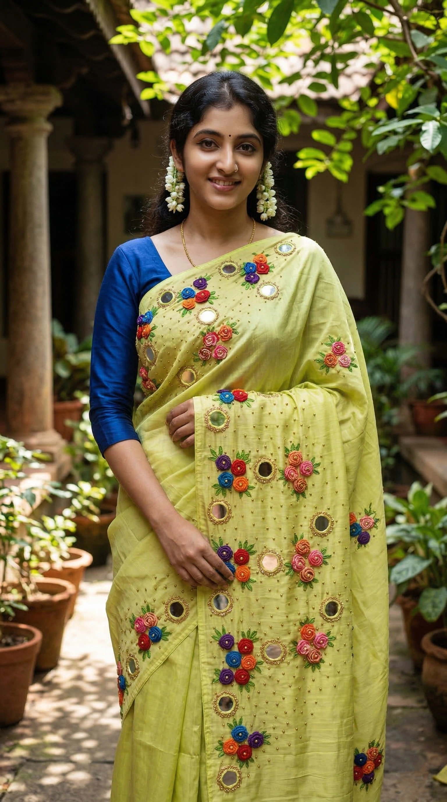 Hand Embroidery Flower and Mirror Work with Beads