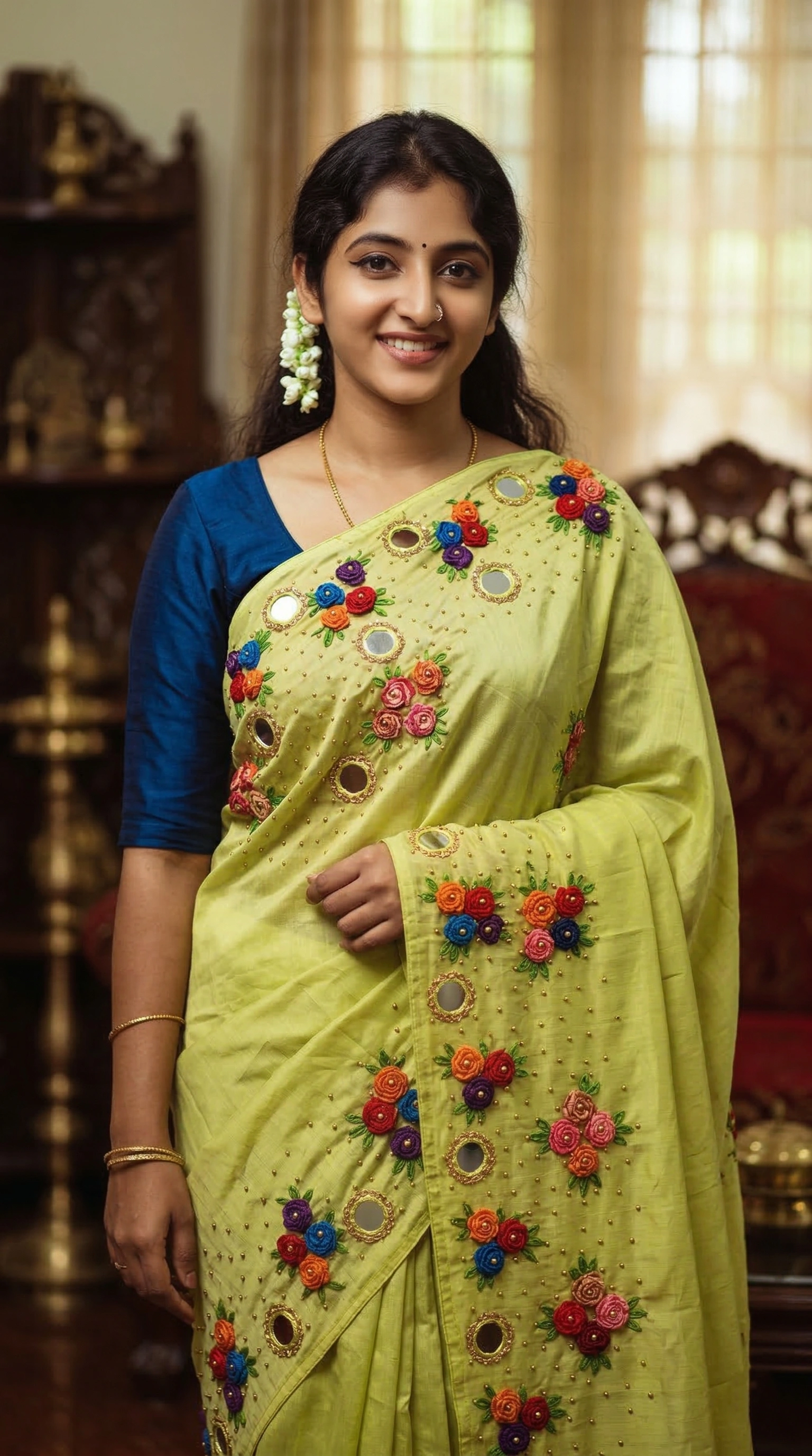 Hand Embroidery Flower and Mirror Work with Beads