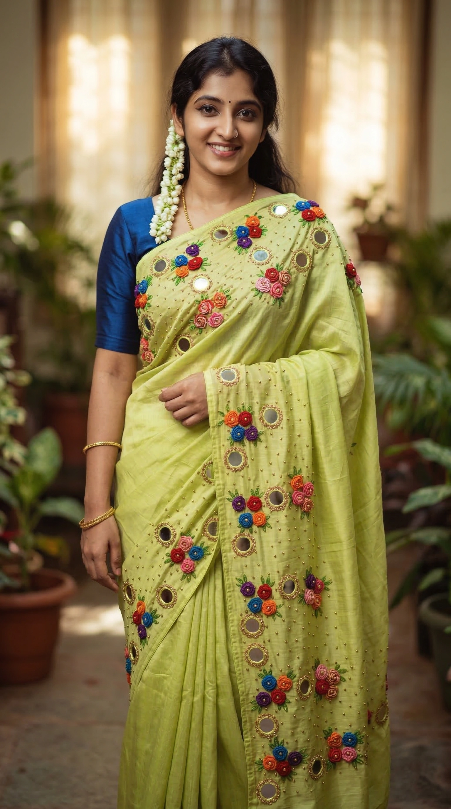 Hand Embroidery Flower and Mirror Work with Beads