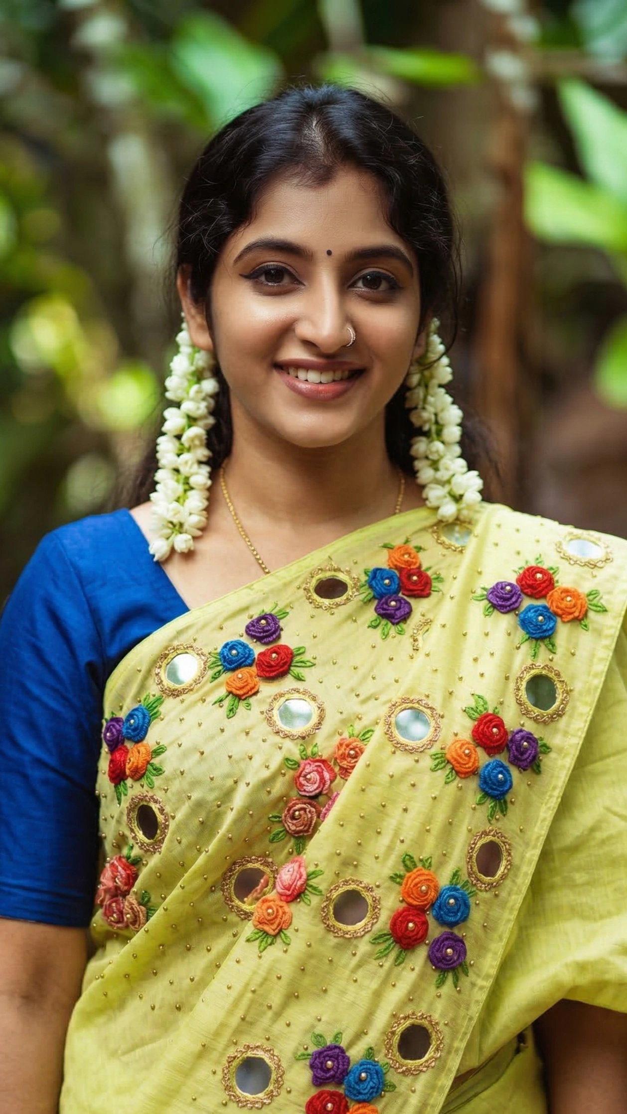 Hand Embroidery Flower and Mirror Work with Beads