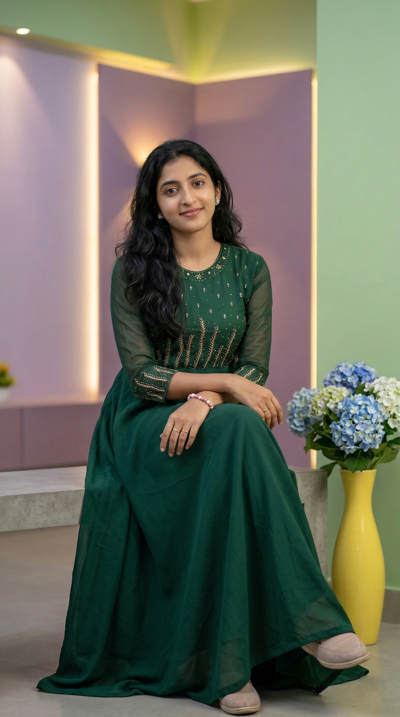 Metallic Work Embroidery on a Maxi Dress