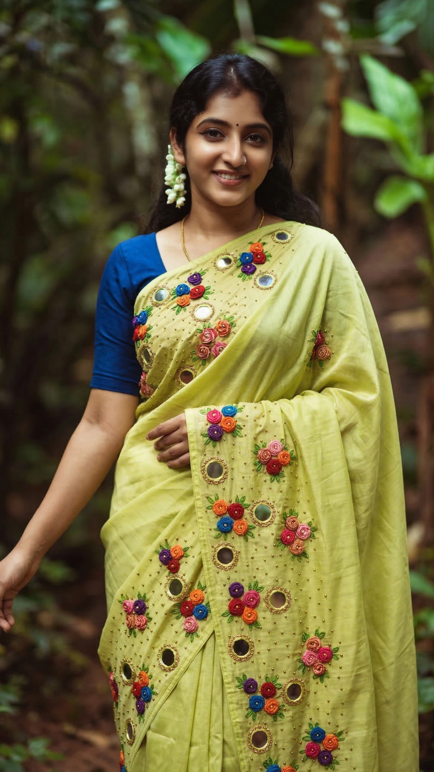 Hand Embroidery Flower and Mirror Work with Beads