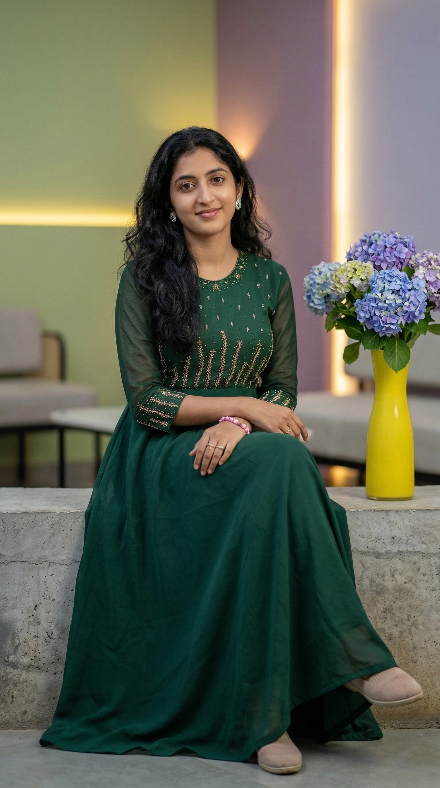 Metallic Work Embroidery on a Maxi Dress