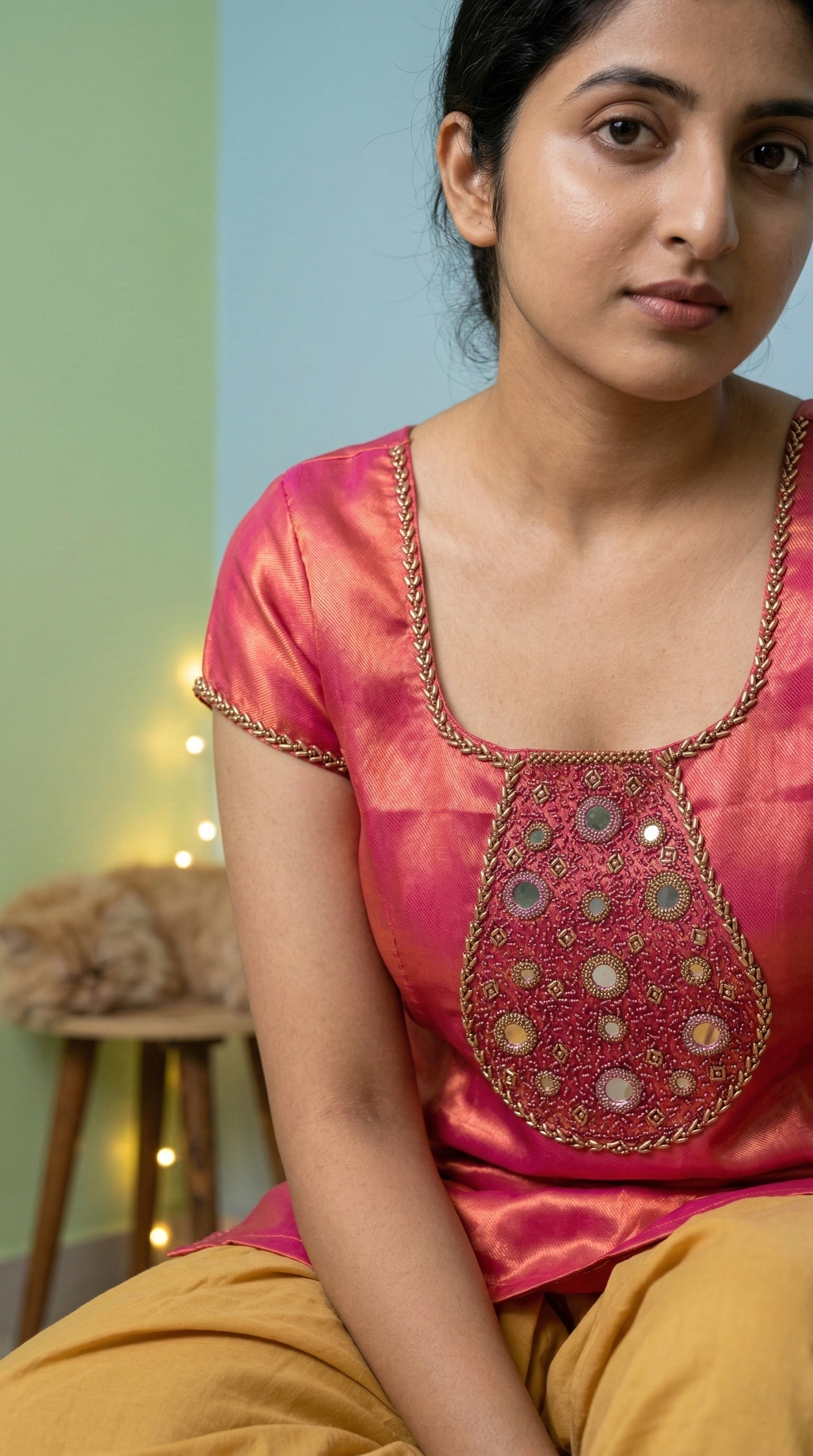 Mirror and Bead Work on Kurti