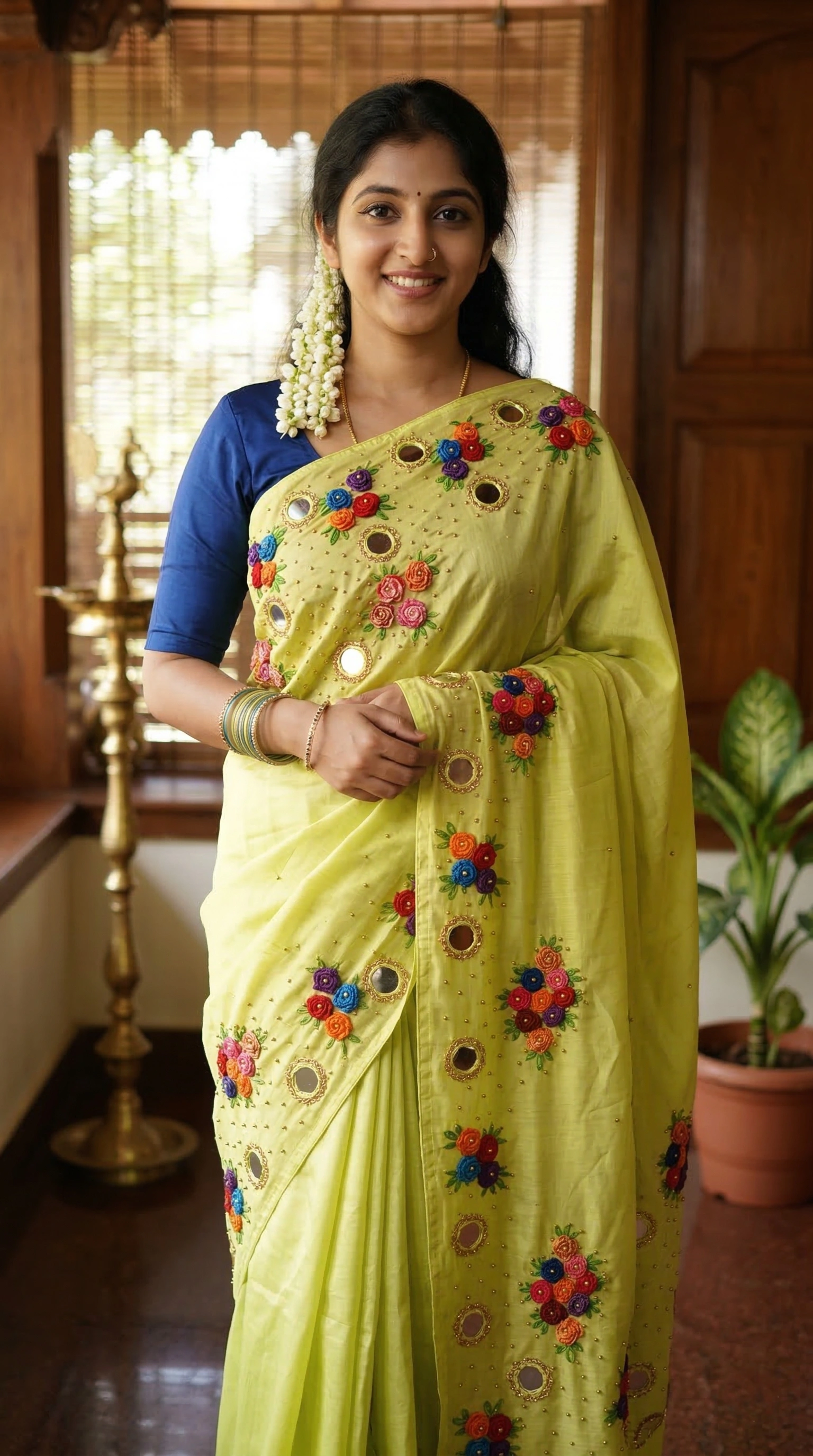 Hand Embroidery Flower and Mirror Work with Beads