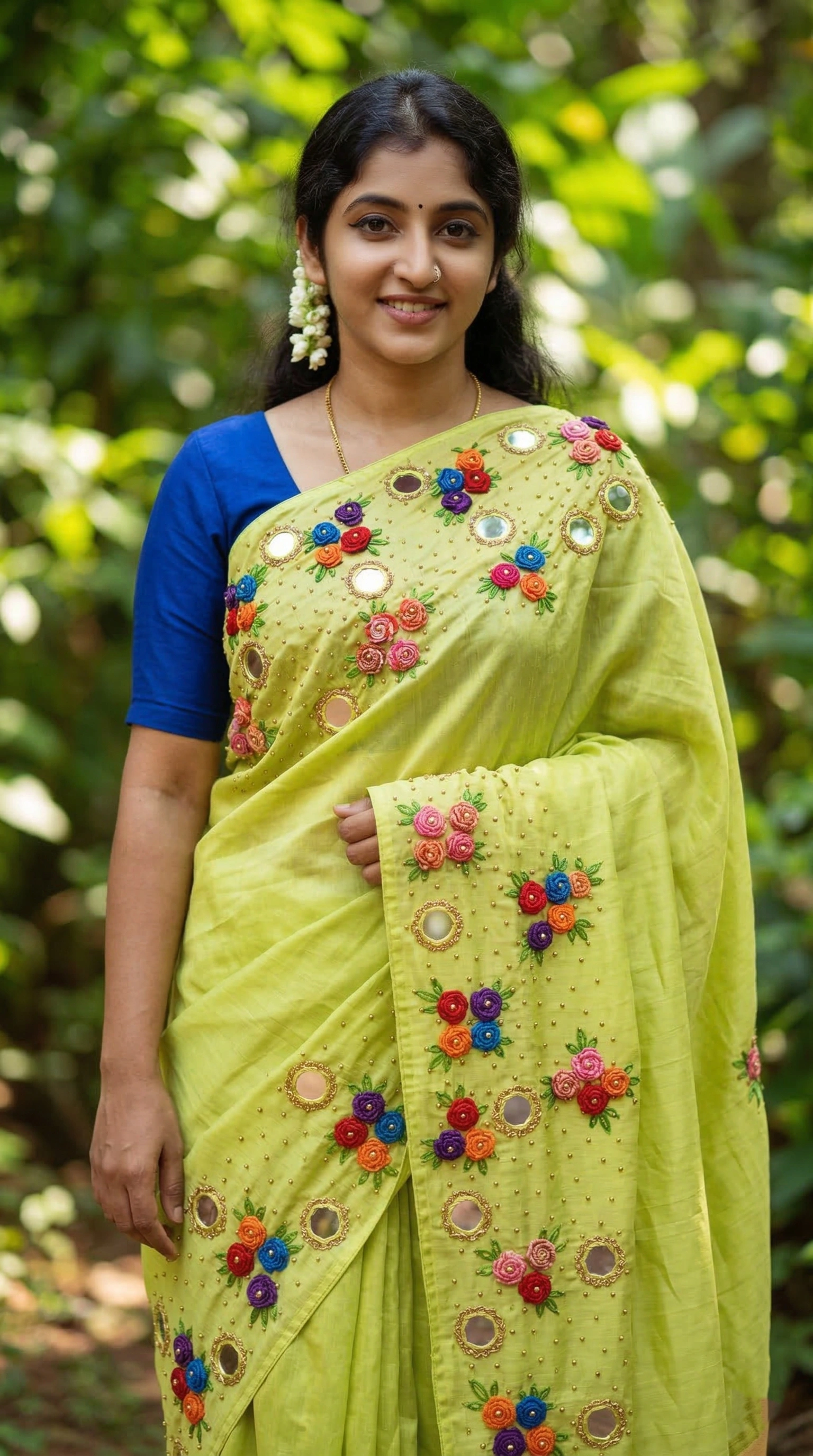 Hand Embroidery Flower and Mirror Work with Beads