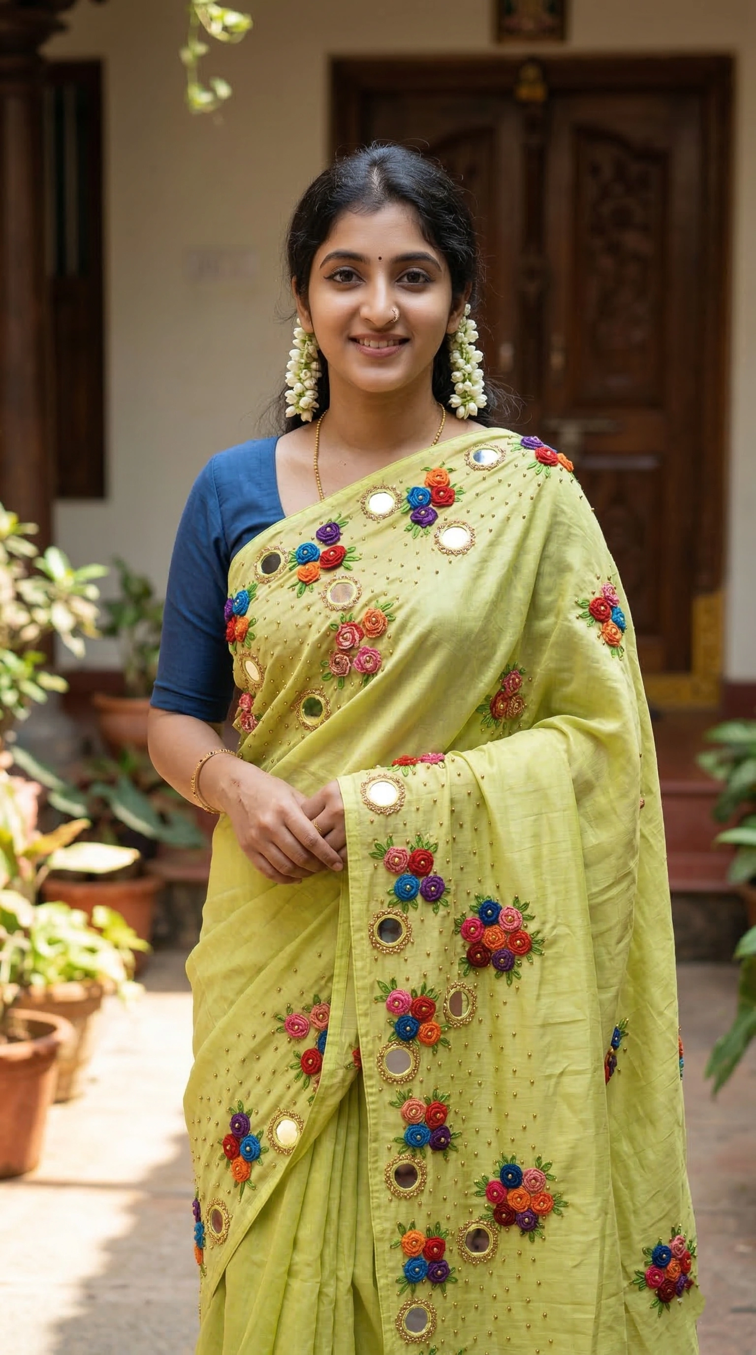 Hand Embroidery Flower and Mirror Work with Beads