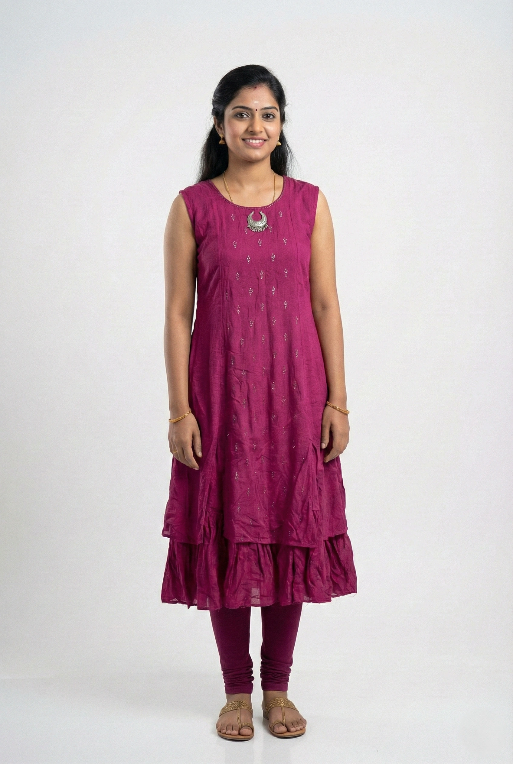 Magenta Double Layered Frock Model Kurti